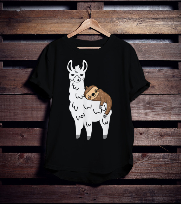 Funny Fluffy Sloth Hugging A Llama T-Shirt