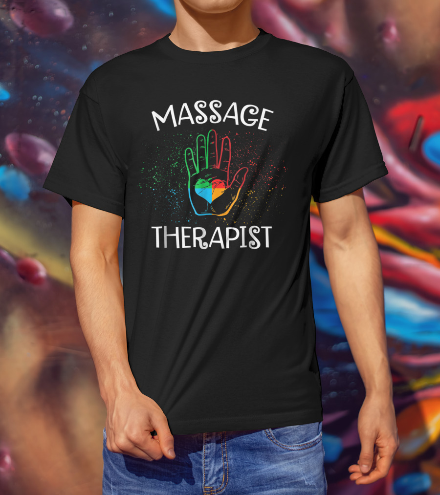 Funny Muscle Whisperer Physical Therapist Rainbow Handprint Massage T-Shirt