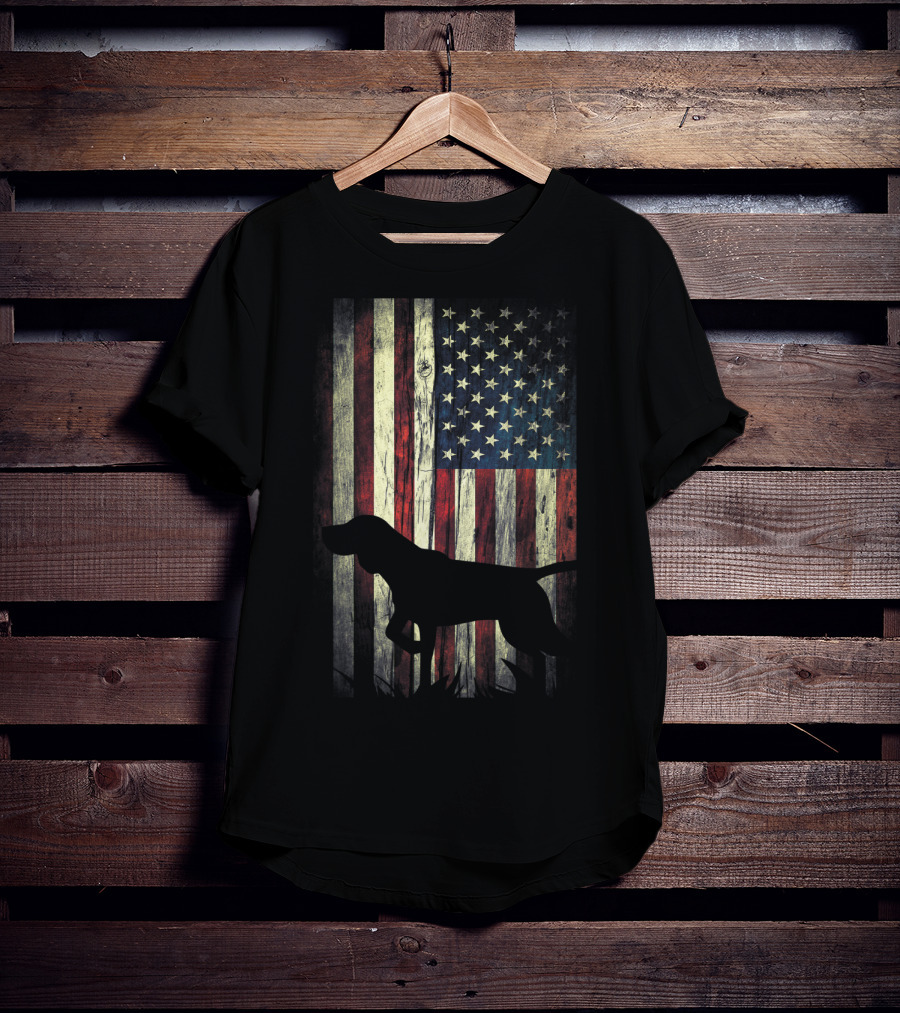 German Shorthaired Pointer Silhouette American Flag T-Shirt