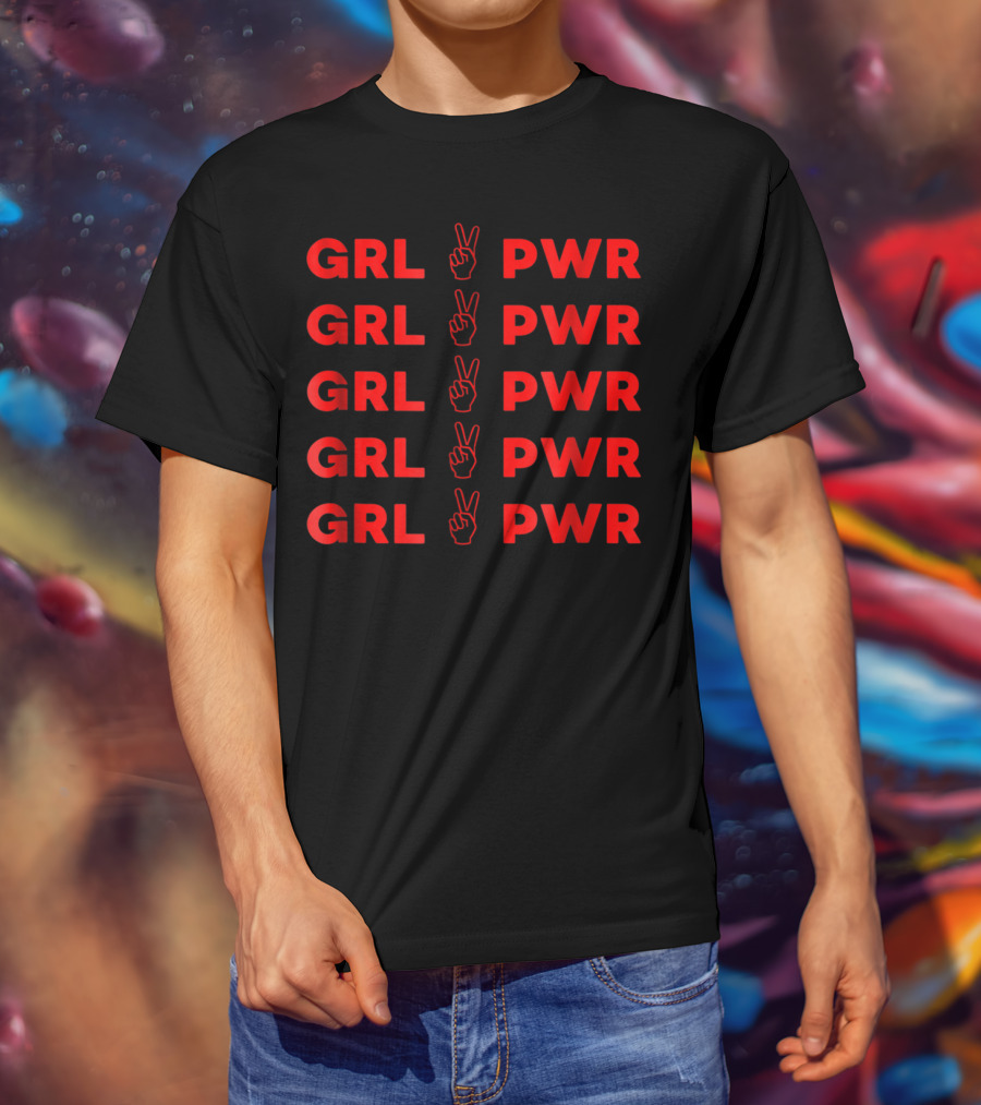 GRL PWR Repeated With Peace Hand Gesture Empowerment T-Shirt