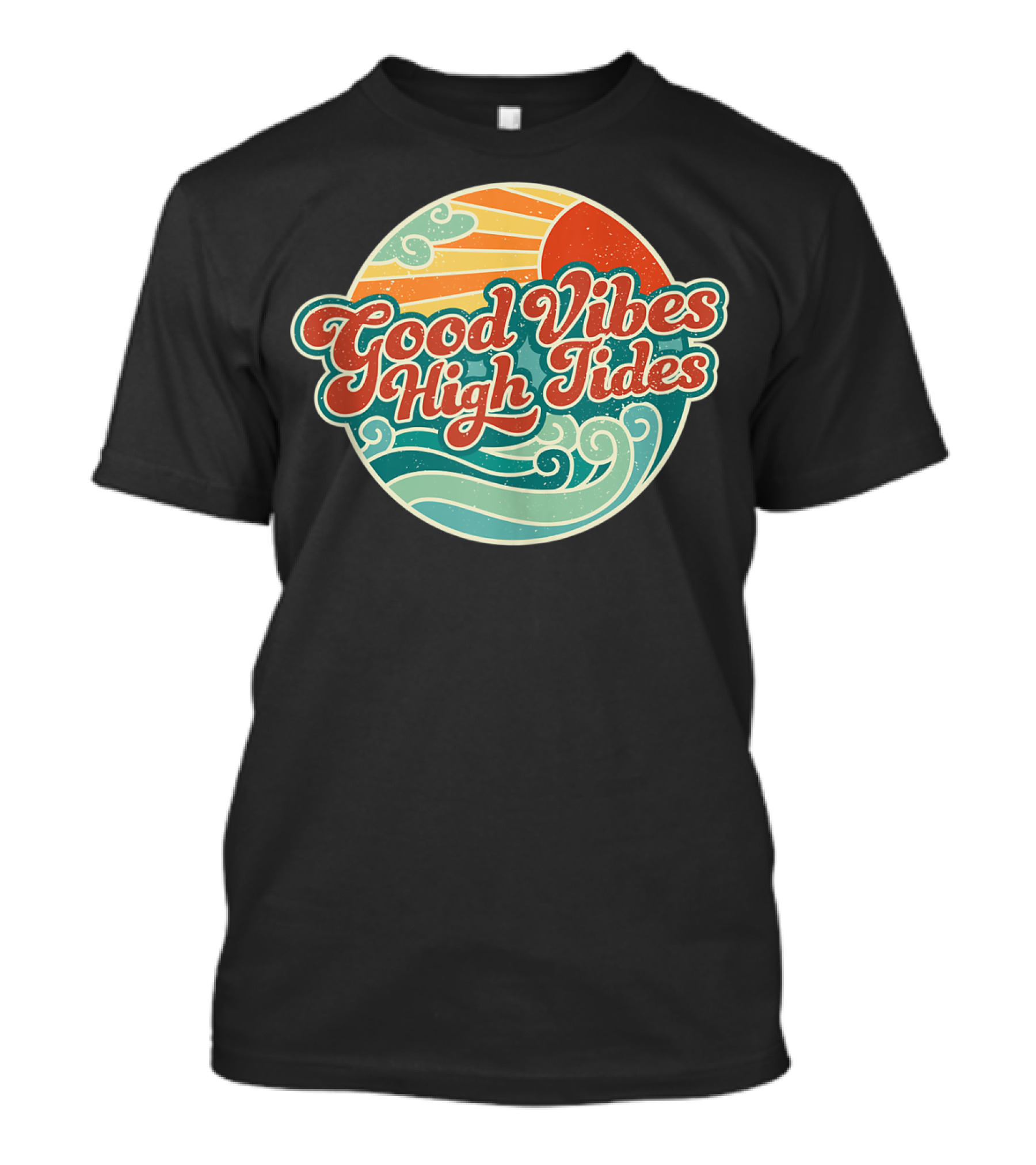 Good Vibes High Tides 60s Summer Retro Ocean Sunset Waves T-Shirt