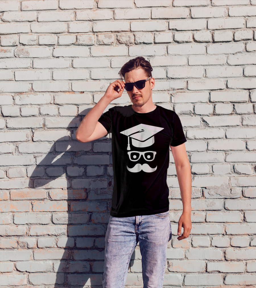 Graduation Smiley Mustache With Glasses And Cap T-Shirt