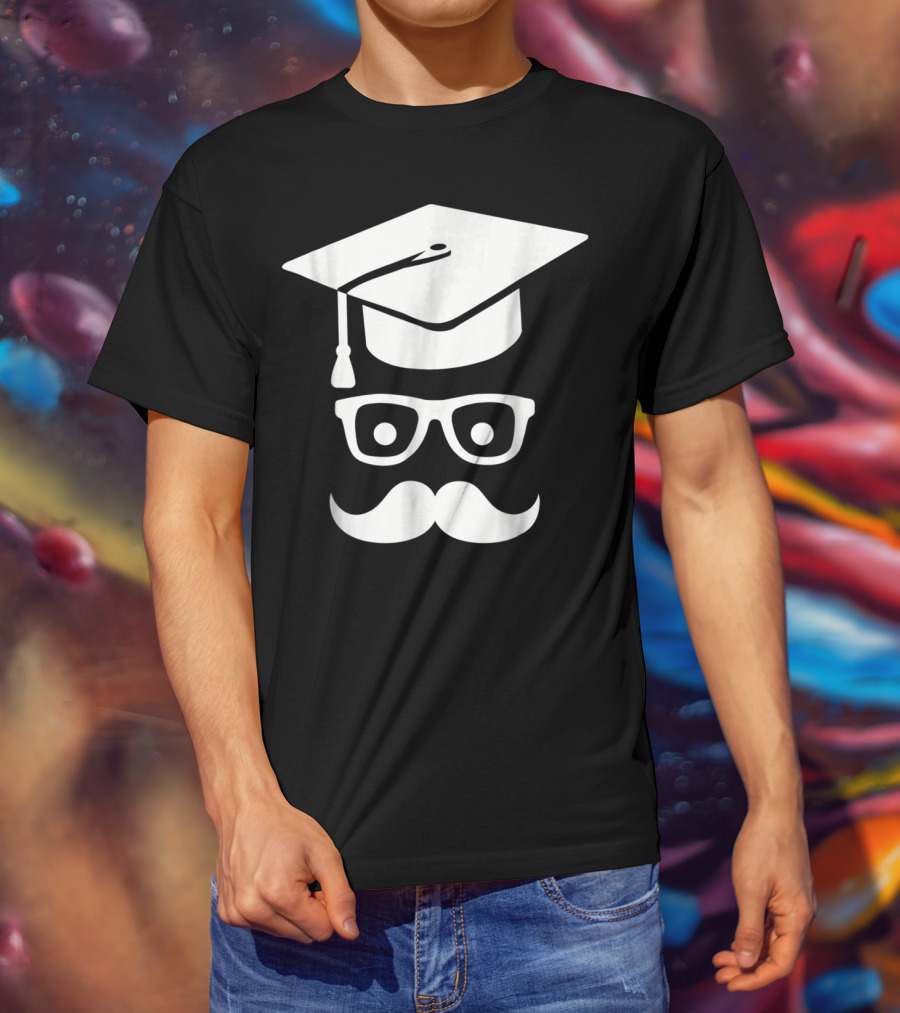 Graduation Smiley Mustache With Glasses And Cap T-Shirt
