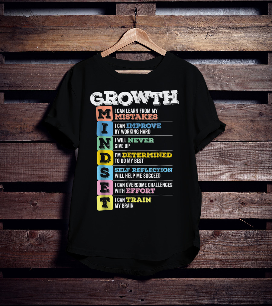 Growth Mindset Classroom Brain Motivation Mistakes Improve Never Determined Self Reflection Effort Train T-Shirt