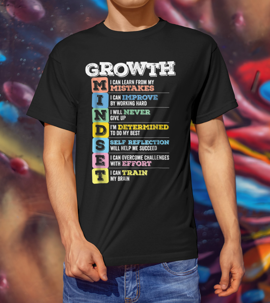 Growth Mindset Classroom Brain Motivation Mistakes Improve Never Determined Self Reflection Effort Train T-Shirt