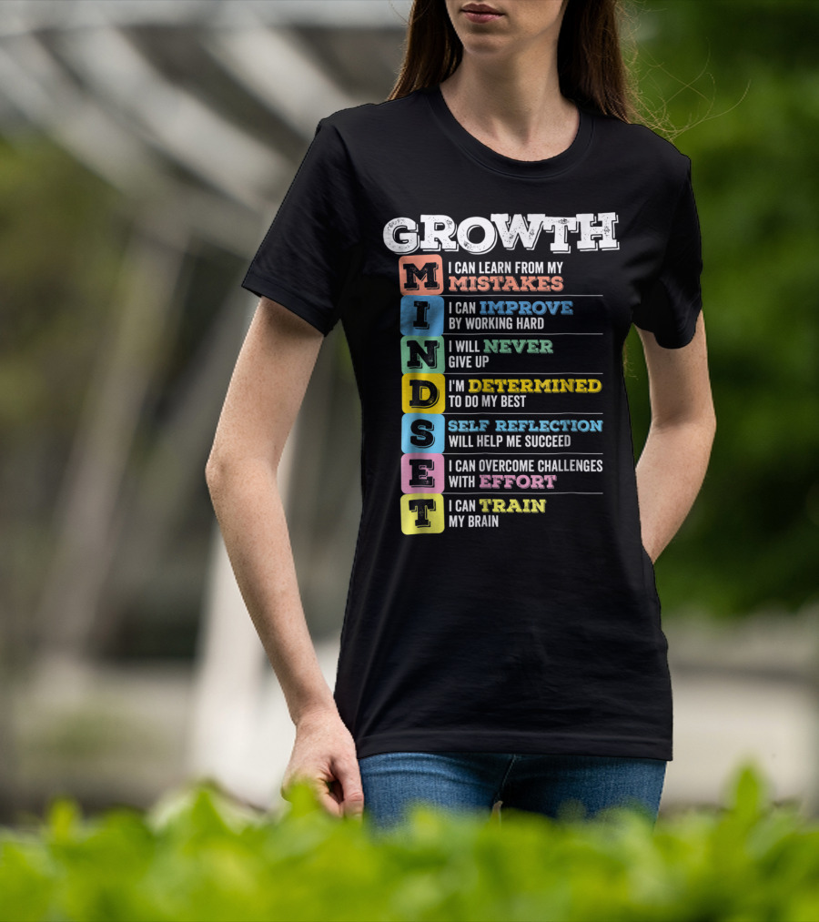 Growth Mindset Classroom Brain Motivation Mistakes Improve Never Determined Self Reflection Effort Train T-Shirt