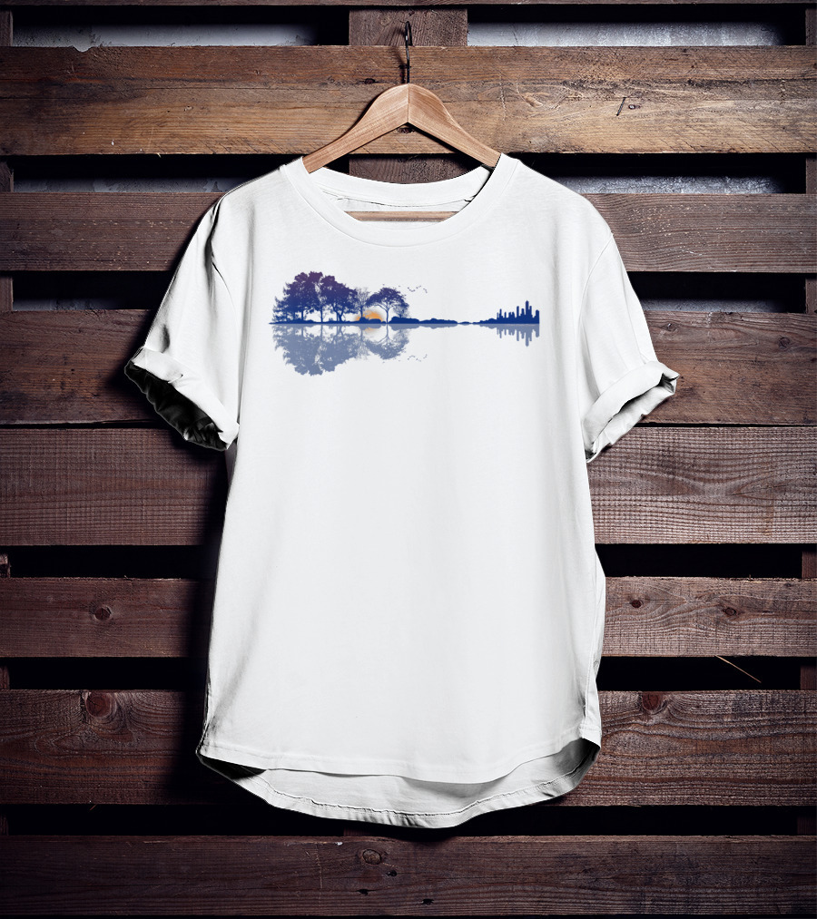 Guitar Reflections Lake Scene For Music Lovers T-Shirt