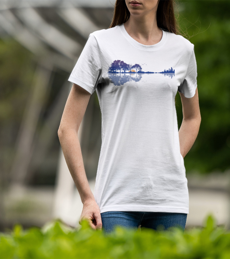 Guitar Reflections Lake Scene For Music Lovers T-Shirt