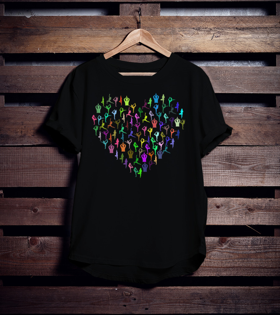 Heart Made Of Yoga Positions In Vibrant Colors T-Shirt
