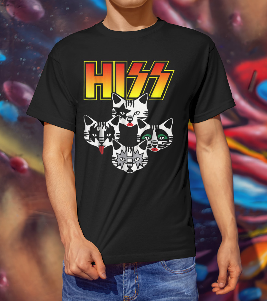 Hiss Cats Kittens Rock Band Parody Faces T-Shirt