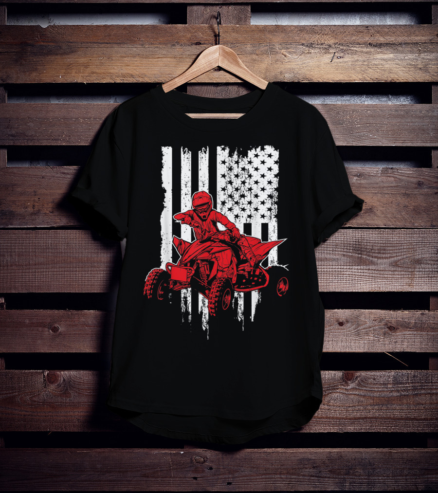 American 4 Wheeler ATV With Grunge USA Flag Background T-Shirt