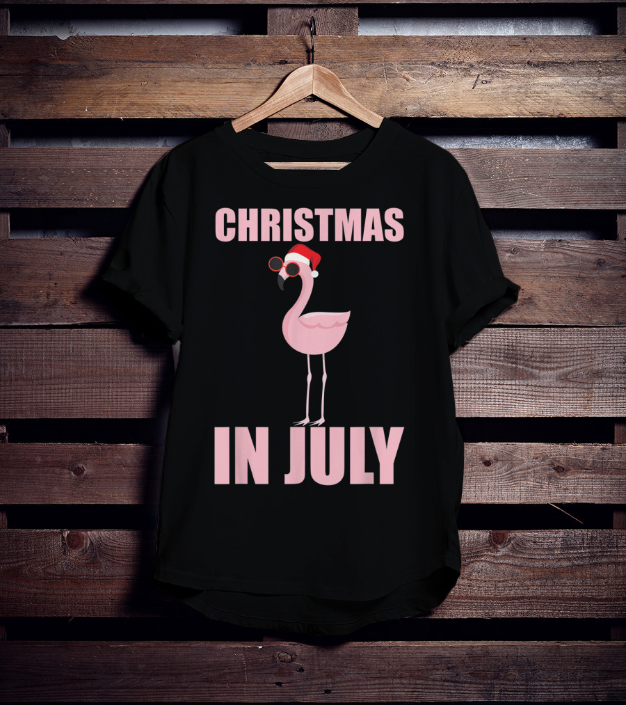 Christmas In July Funny Flamingo In Santa Hat T-Shirt