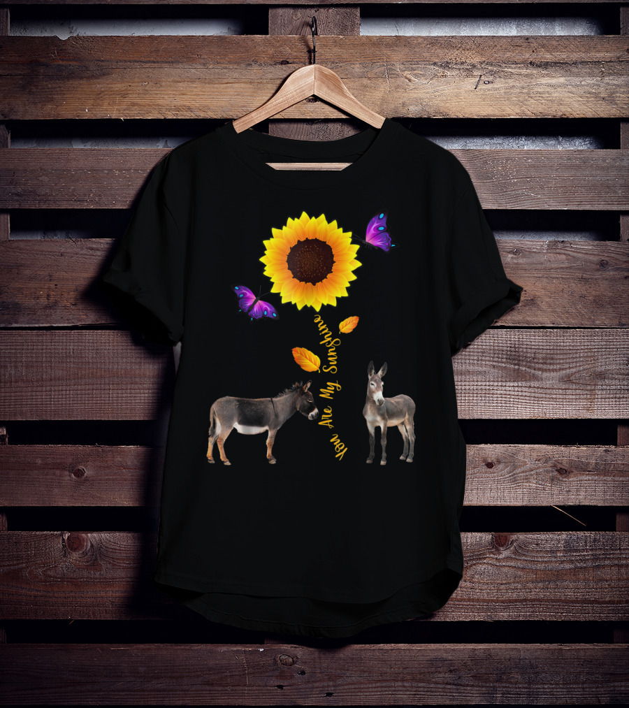 Donkey You Are My Sunshine Sunflower With Butterflies And Leaves T-Shirt