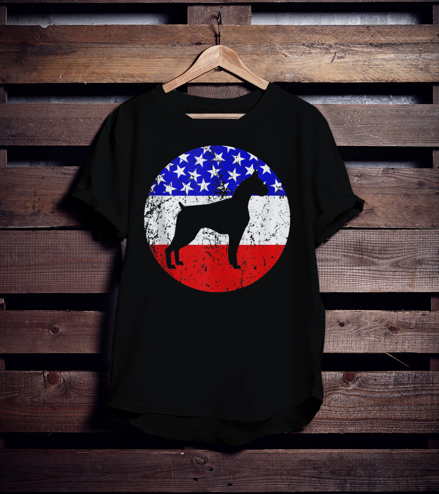 American Flag Vintage Boxer Dog T-Shirt