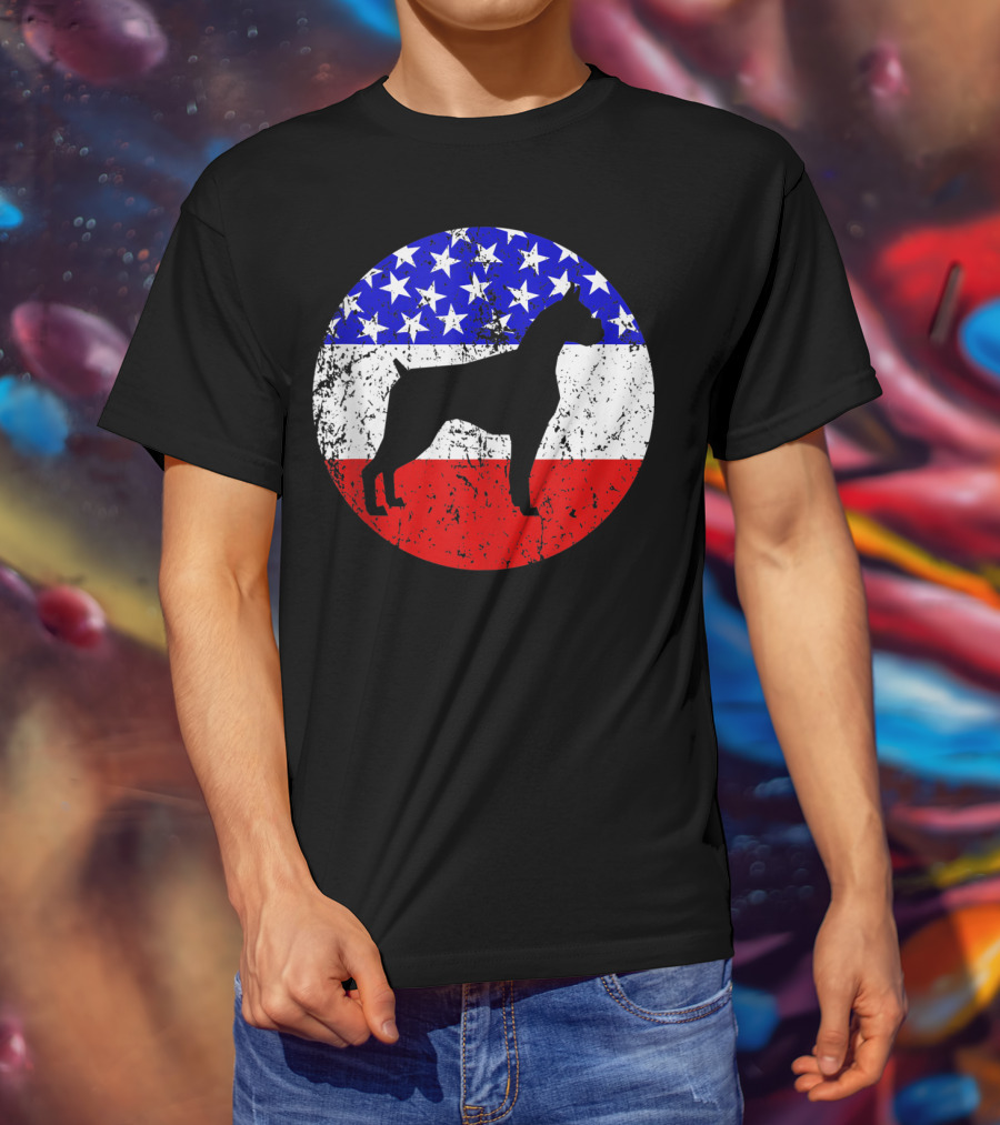 American Flag Vintage Boxer Dog T-Shirt