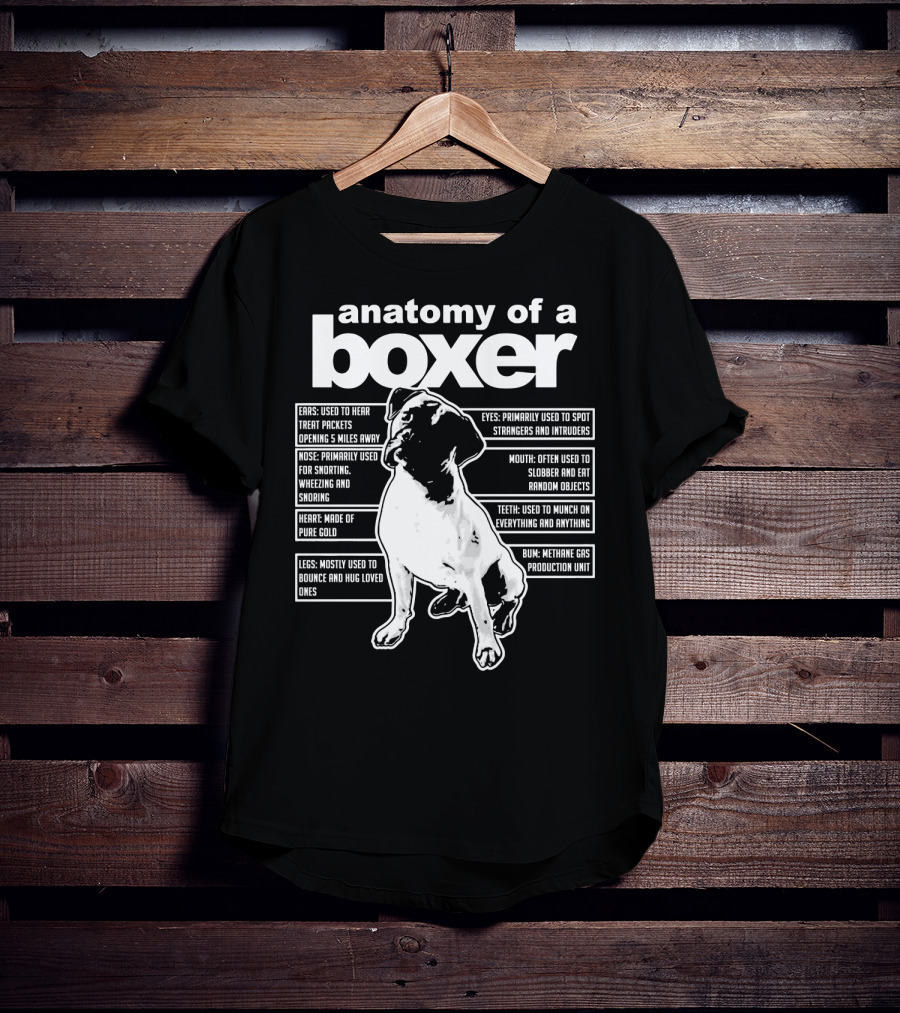Anatomy Of A Boxer Funny Boxer With Ears Eyes Nose Mouth Heart Legs Teeth Bun T-Shirt