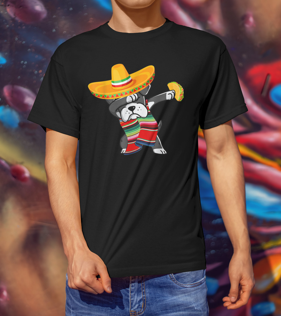 Boxer Dabbing Sombrero Taco Cinco De Mayo Dog T-Shirt