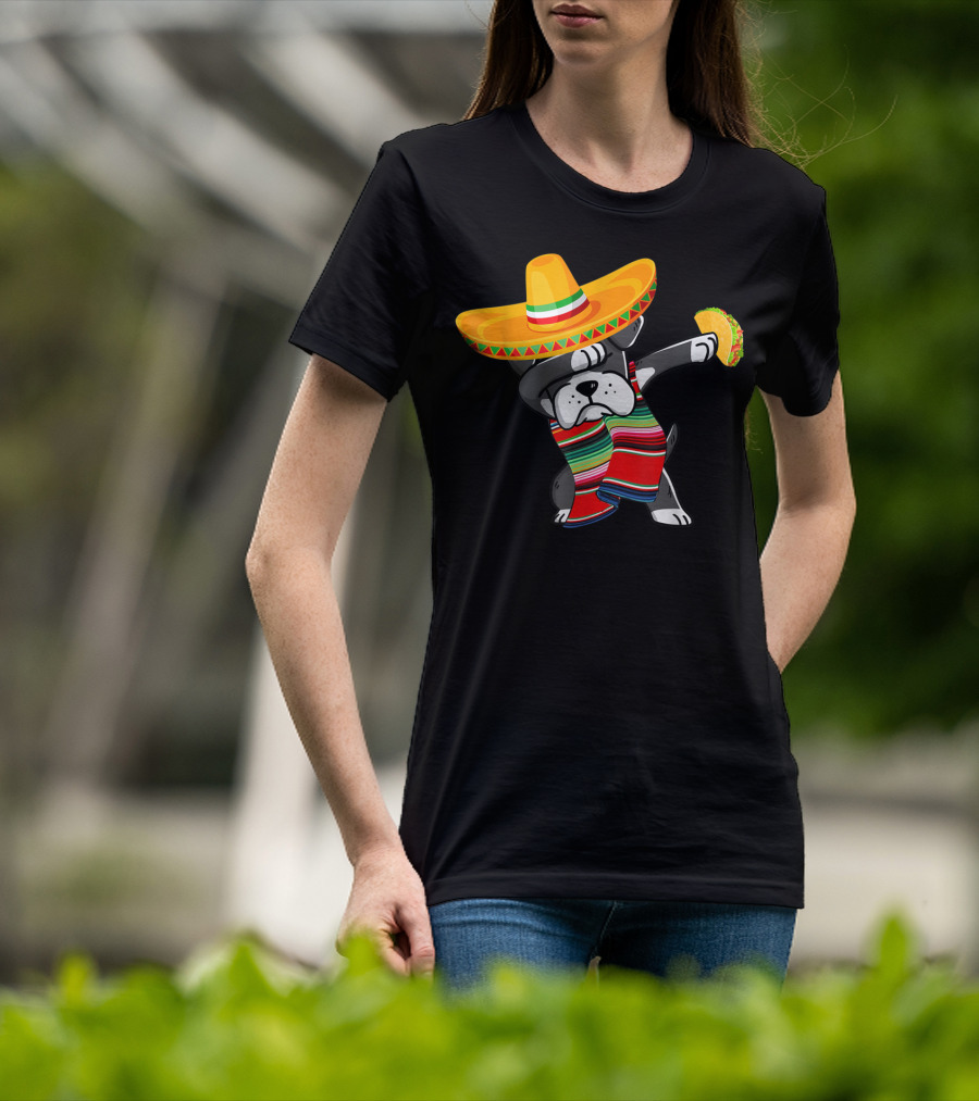 Boxer Dabbing Sombrero Taco Cinco De Mayo Dog T-Shirt