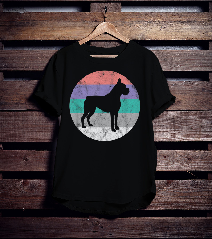 Boxer Dog Silhouette With Striped Circle Retro T-Shirt
