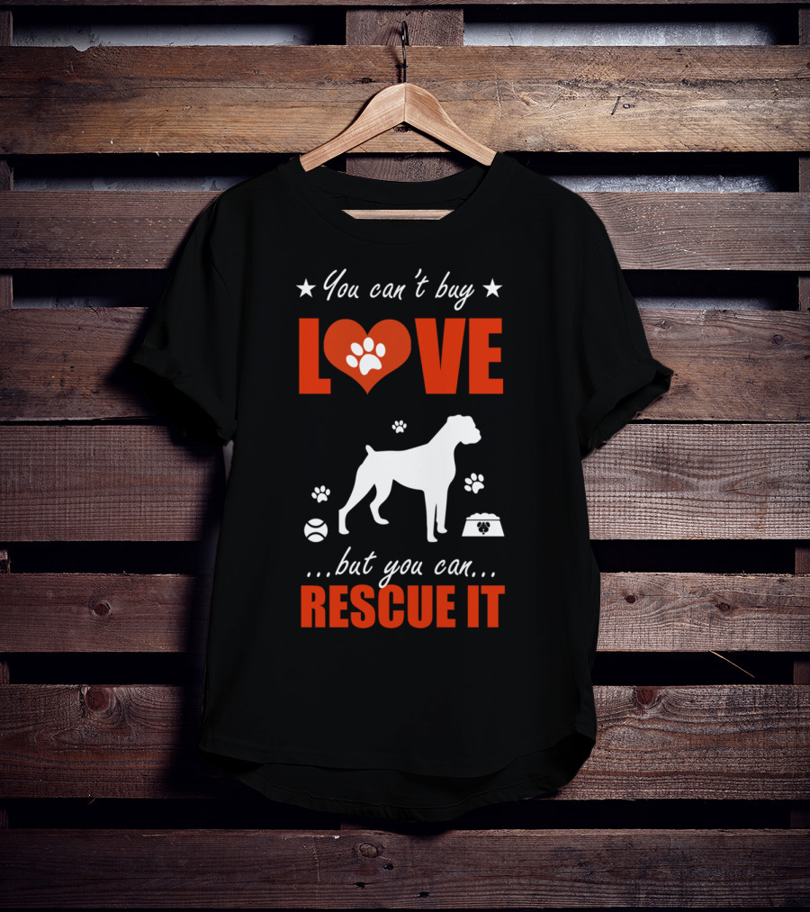 You Can't Buy Love Boxer Dog Silhouette Paw Print Heart Rescue It T-Shirt