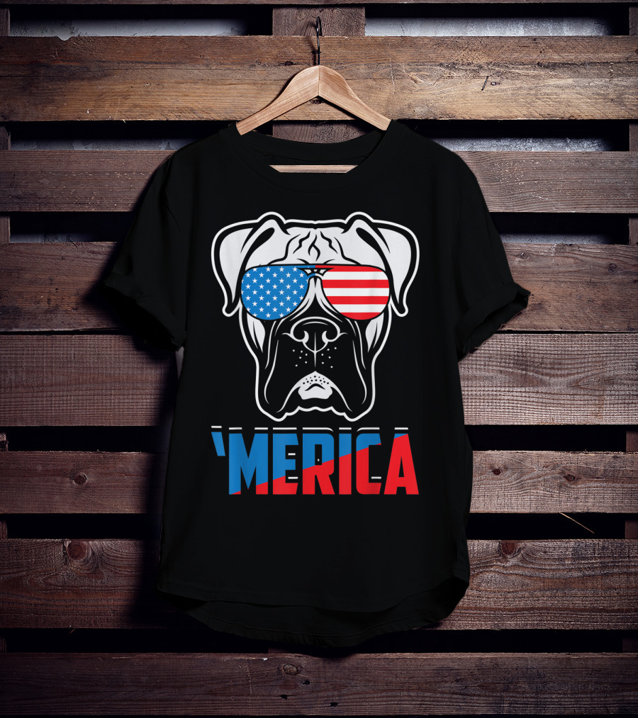 Boxer Dog In American Flag Sunglasses 'Merica Patriot T-Shirt