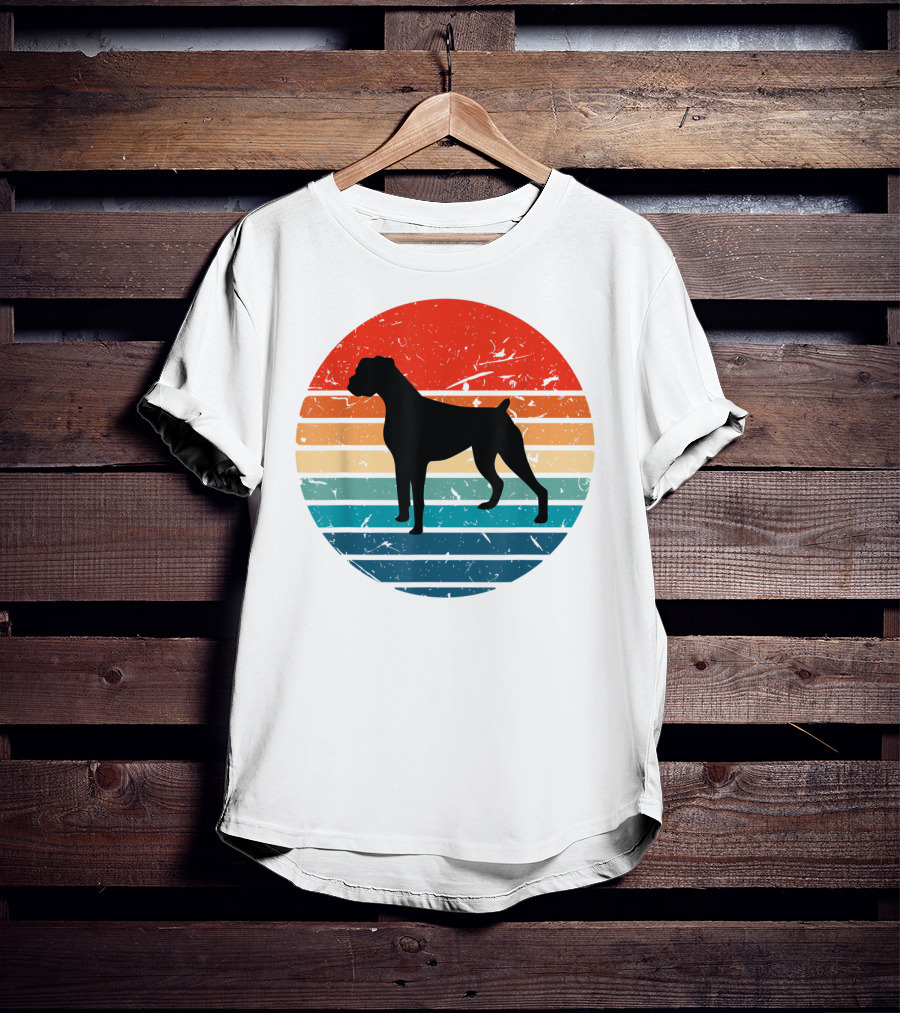 Boxer Dog Retro 70s 80s Striped T-Shirt
