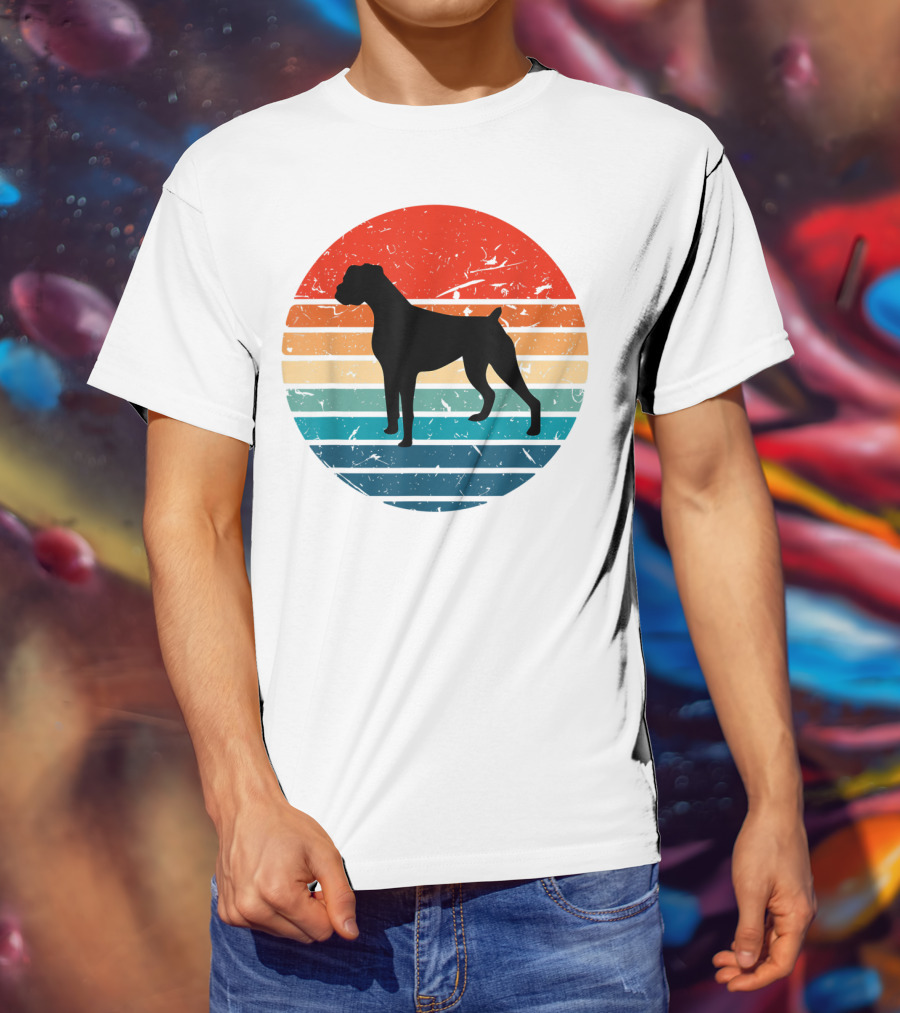 Boxer Dog Retro 70s 80s Striped T-Shirt