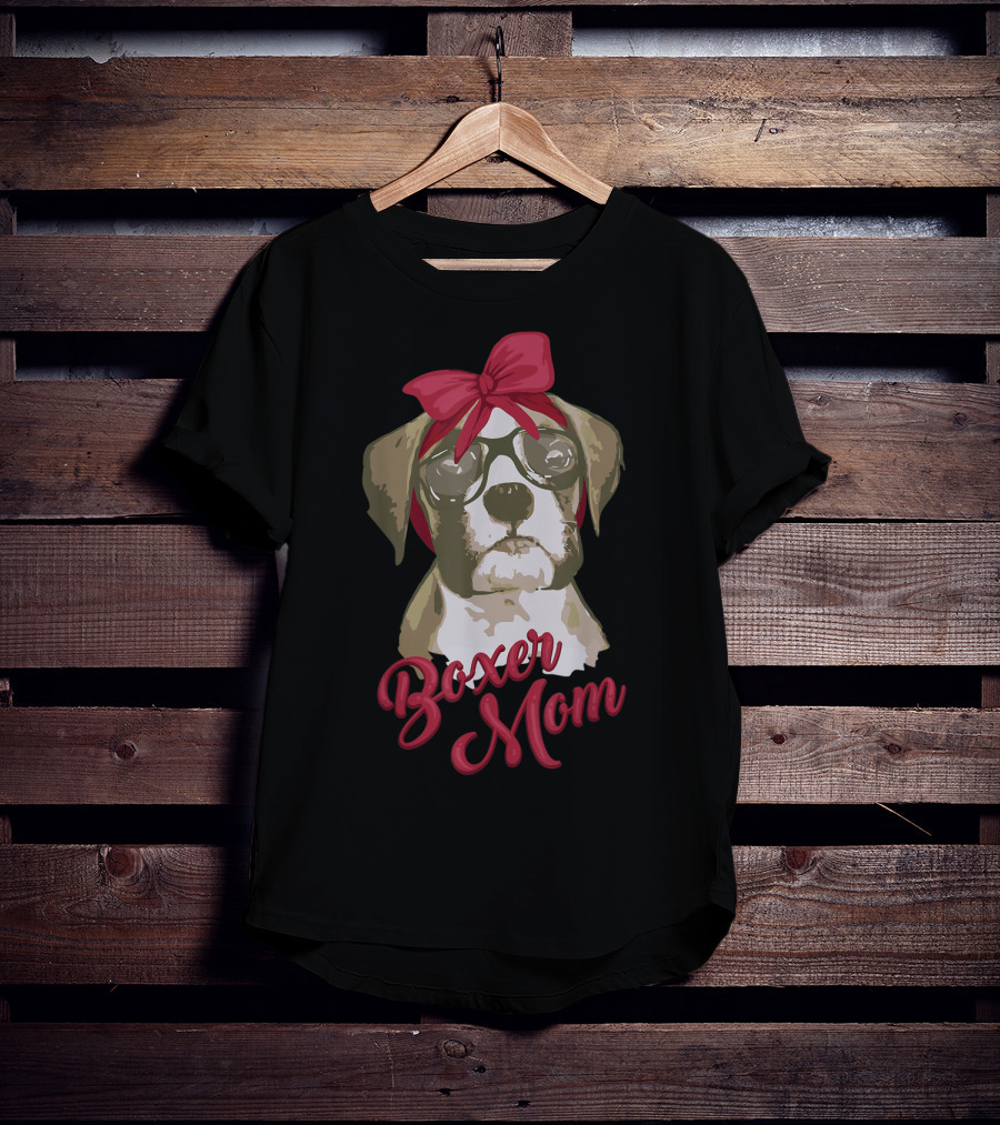 Boxer Mom Funny Cool I Heart Boxer Breed Glasses Red Bow T-Shirt
