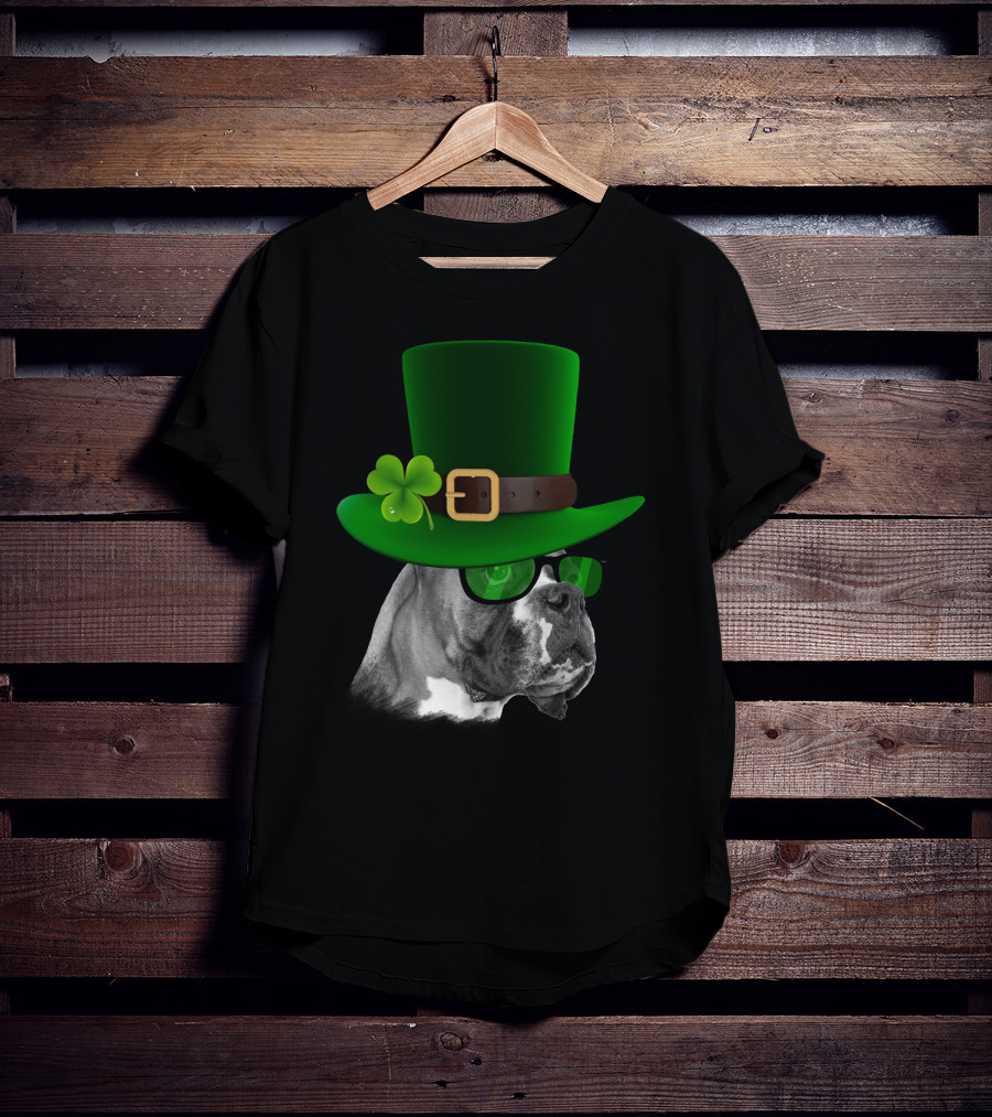 Boxer Dog St Patrick's Day Green Hat Shamrock T-Shirt