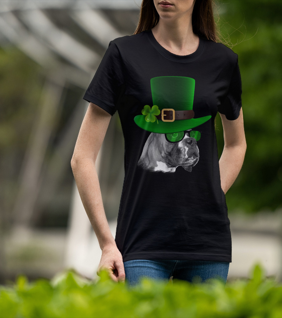 Boxer Dog St Patrick's Day Green Hat Shamrock T-Shirt