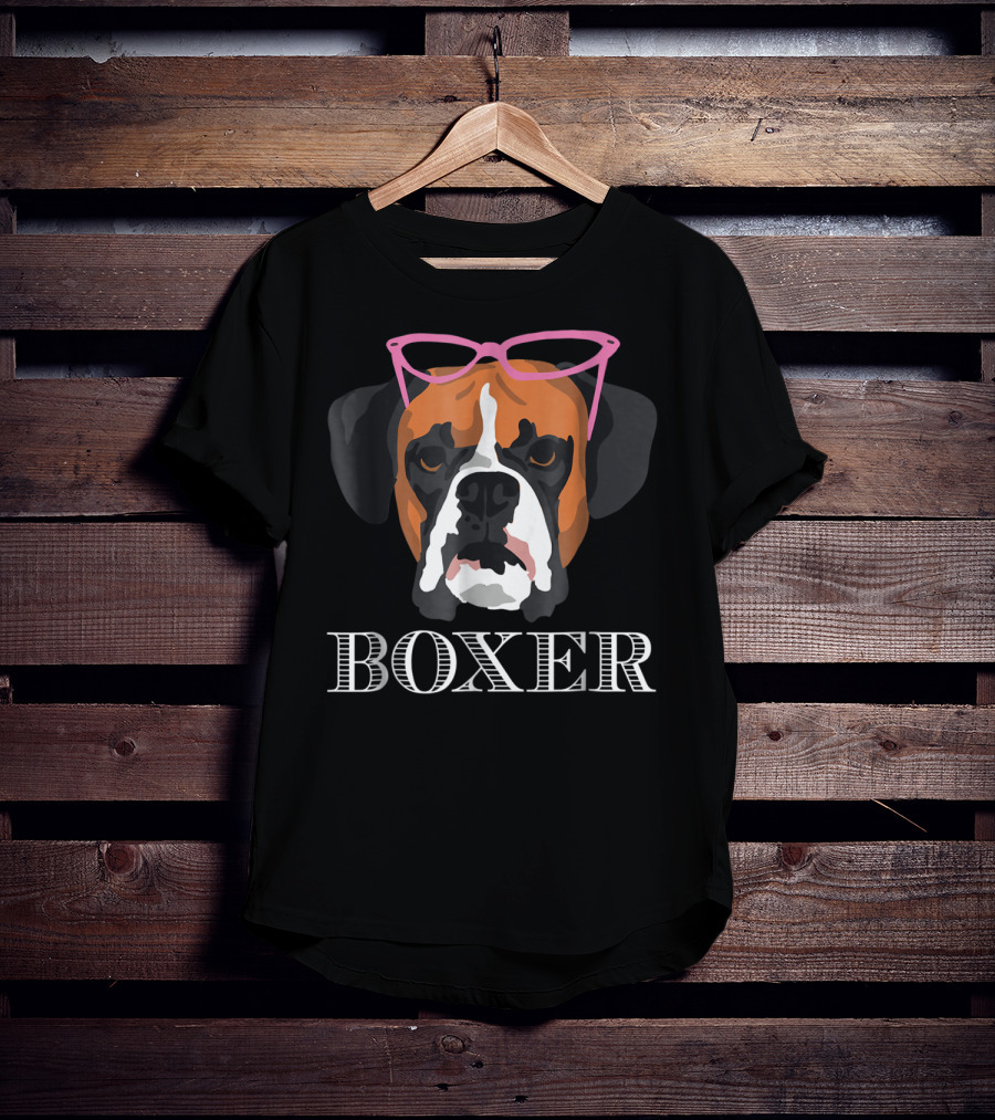 Boxer Dog Wearing Pink Glasses T-Shirt
