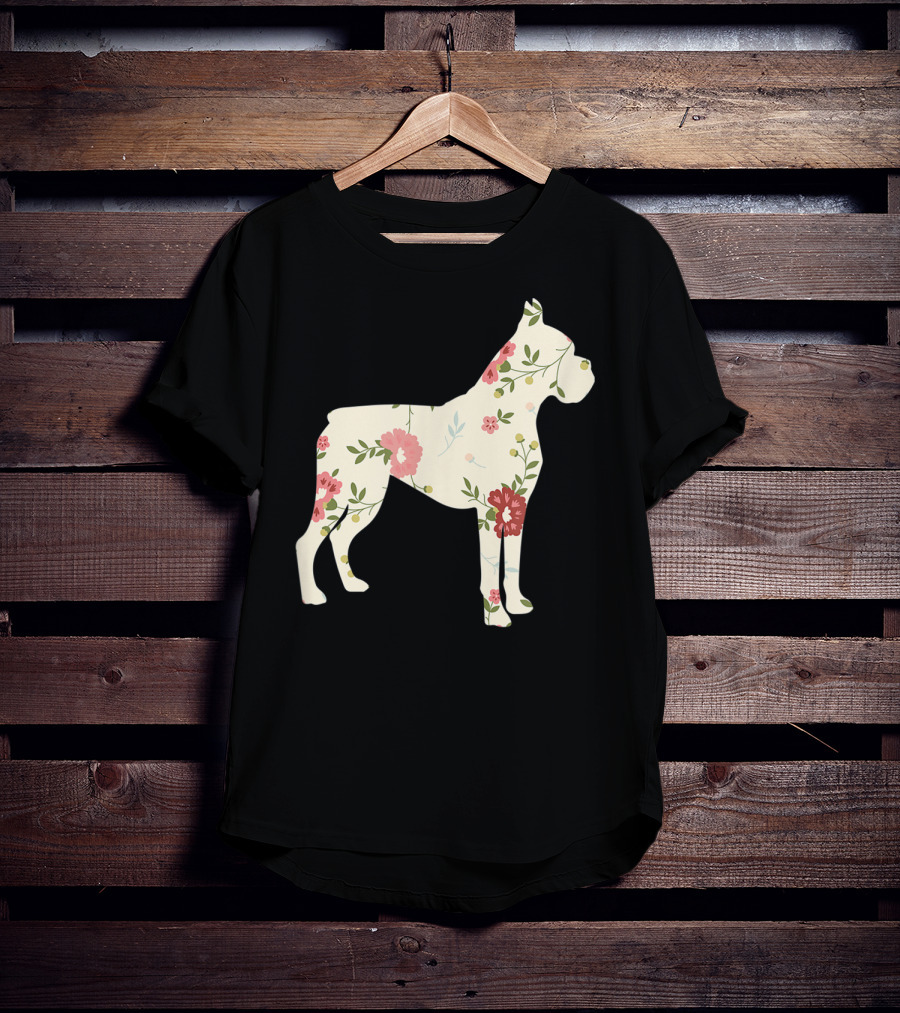 Cute Boxer Vintage Floral Dog Flower T-Shirt