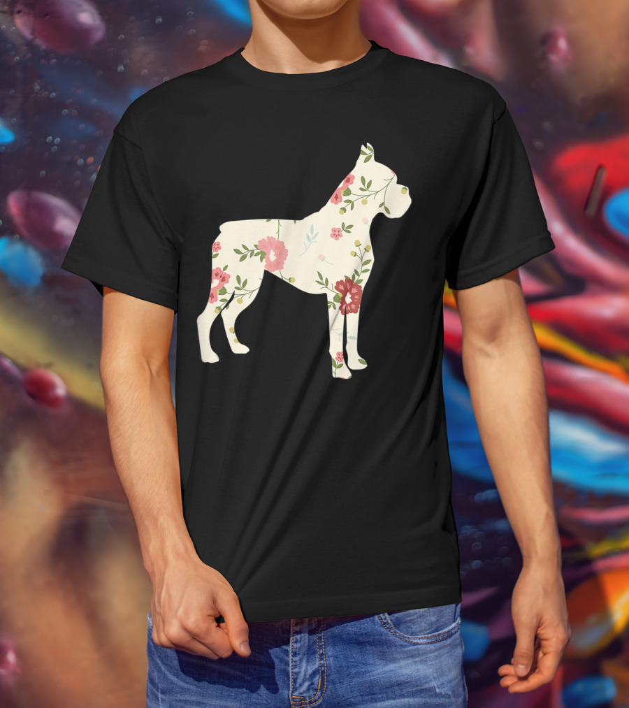 Cute Boxer Vintage Floral Dog Flower T-Shirt