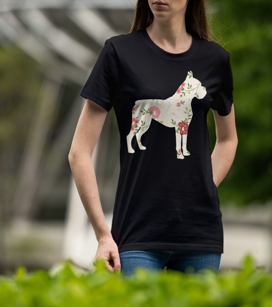 Cute Boxer Vintage Floral Dog Flower T-Shirt