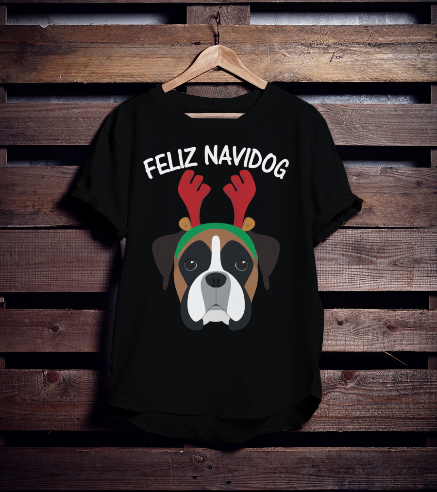 Feliz Navidog Navidad Boxer Dog Reindeer Antlers T-Shirt