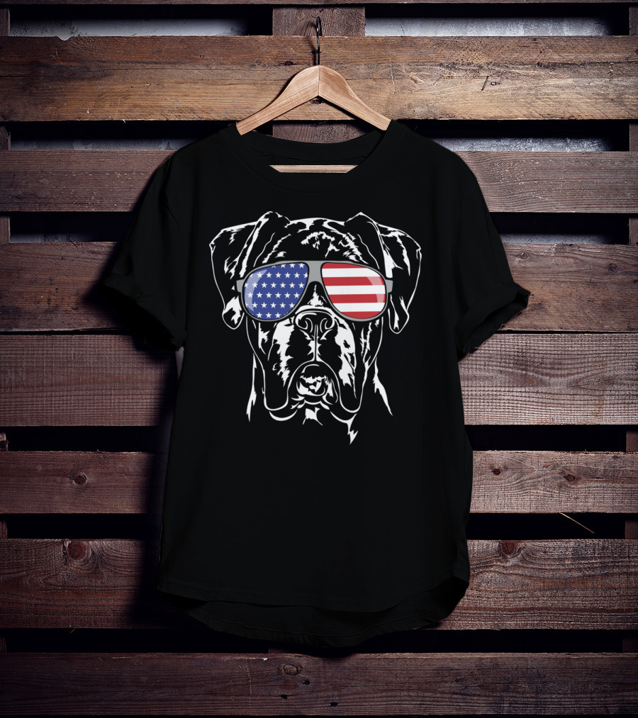 Funny American Flag Sunglasses Boxer Dog Pride T-Shirt