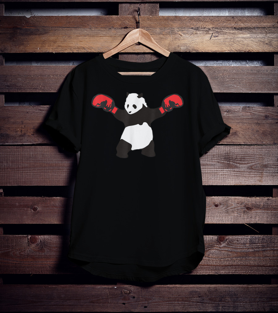 Panda Wearing Red Boxing Gloves Black White Boxer Sport T-Shirt