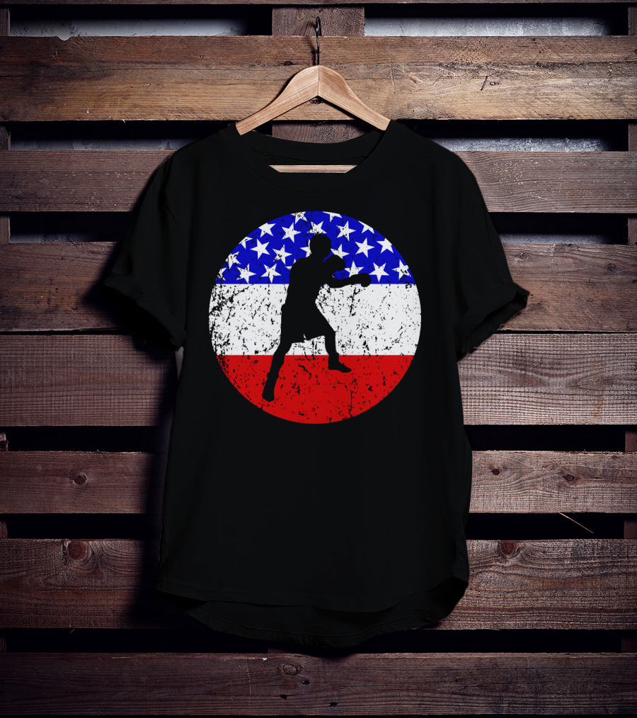 American Flag Boxing Vintage Boxer Silhouette T-Shirt