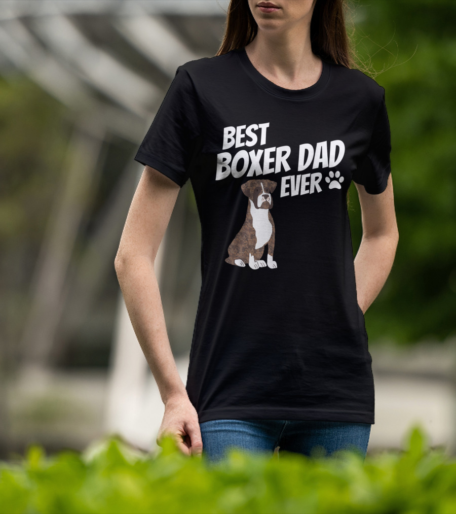 Best Boxer Dad Ever Cute Dog Puppy Pet Lover Paw Prints T-Shirt