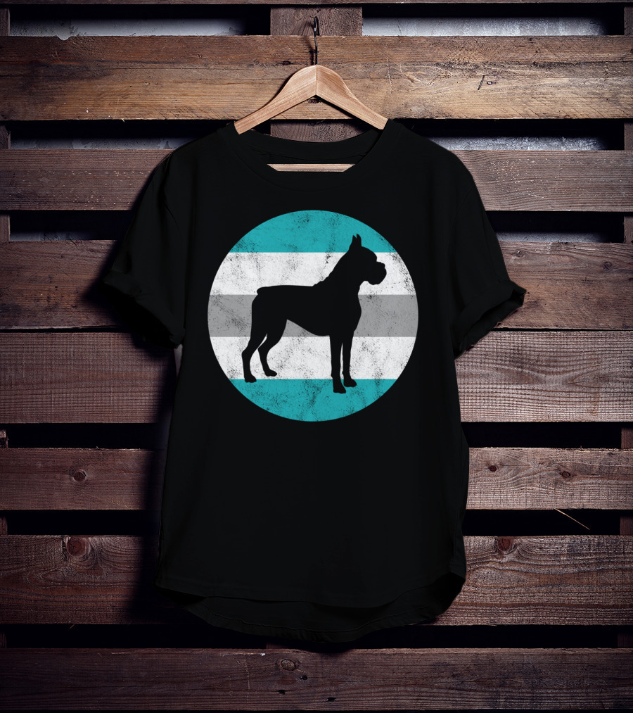 Boxer Dog Silhouette On Retro Striped Circle For Teens T-Shirt
