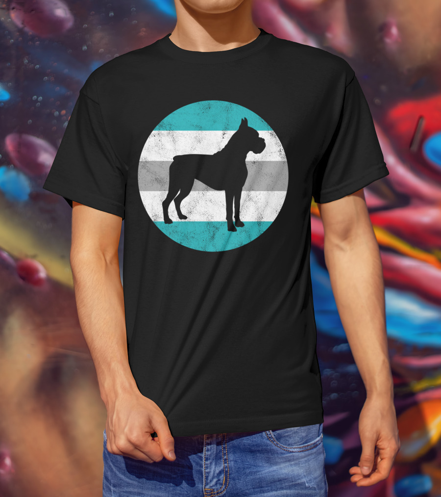 Boxer Dog Silhouette On Retro Striped Circle For Teens T-Shirt