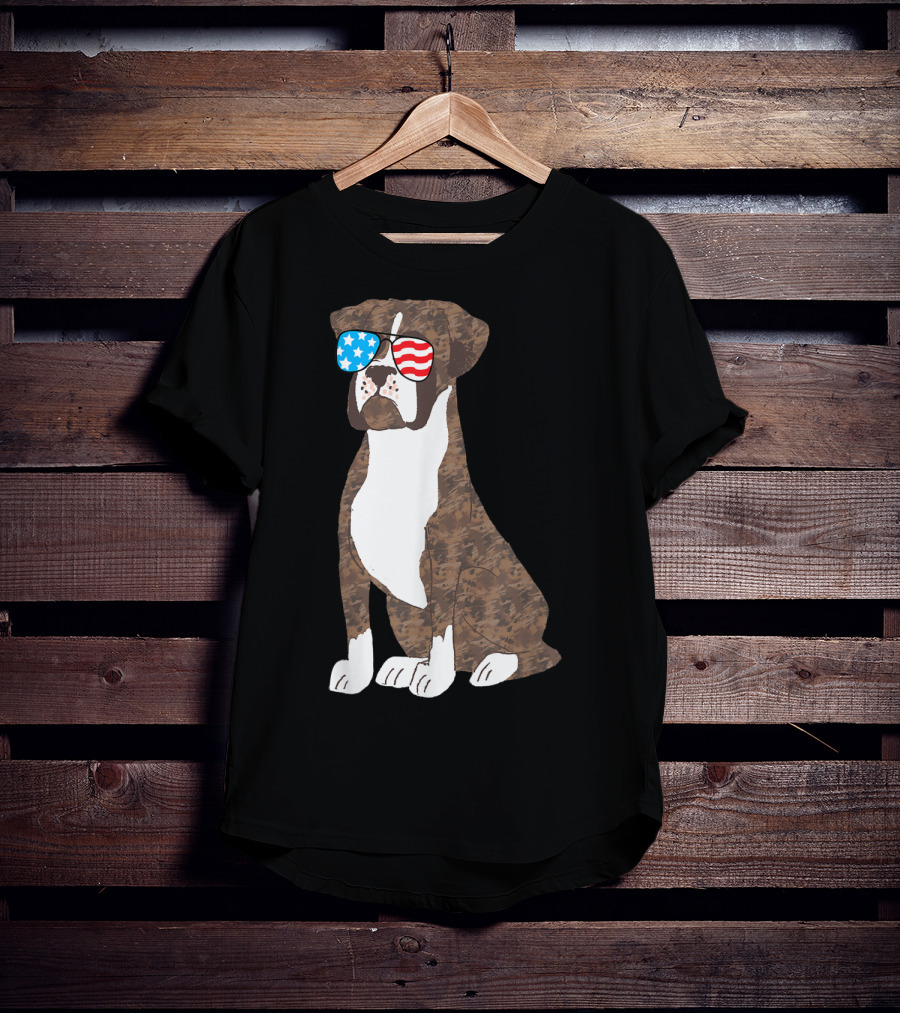 Patriotic Boxer Dog USA Flag Sunglasses Memorial Day T-Shirt