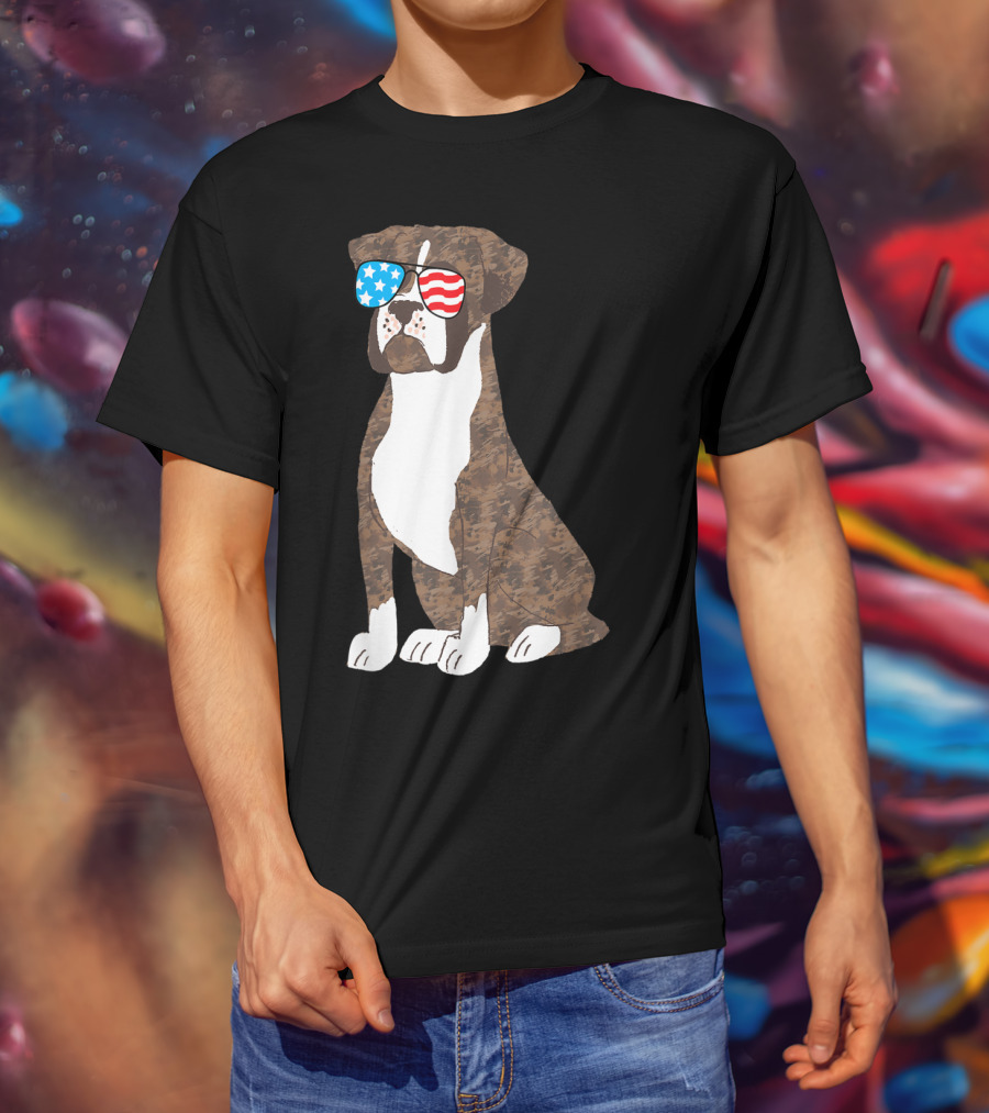 Patriotic Boxer Dog USA Flag Sunglasses Memorial Day T-Shirt