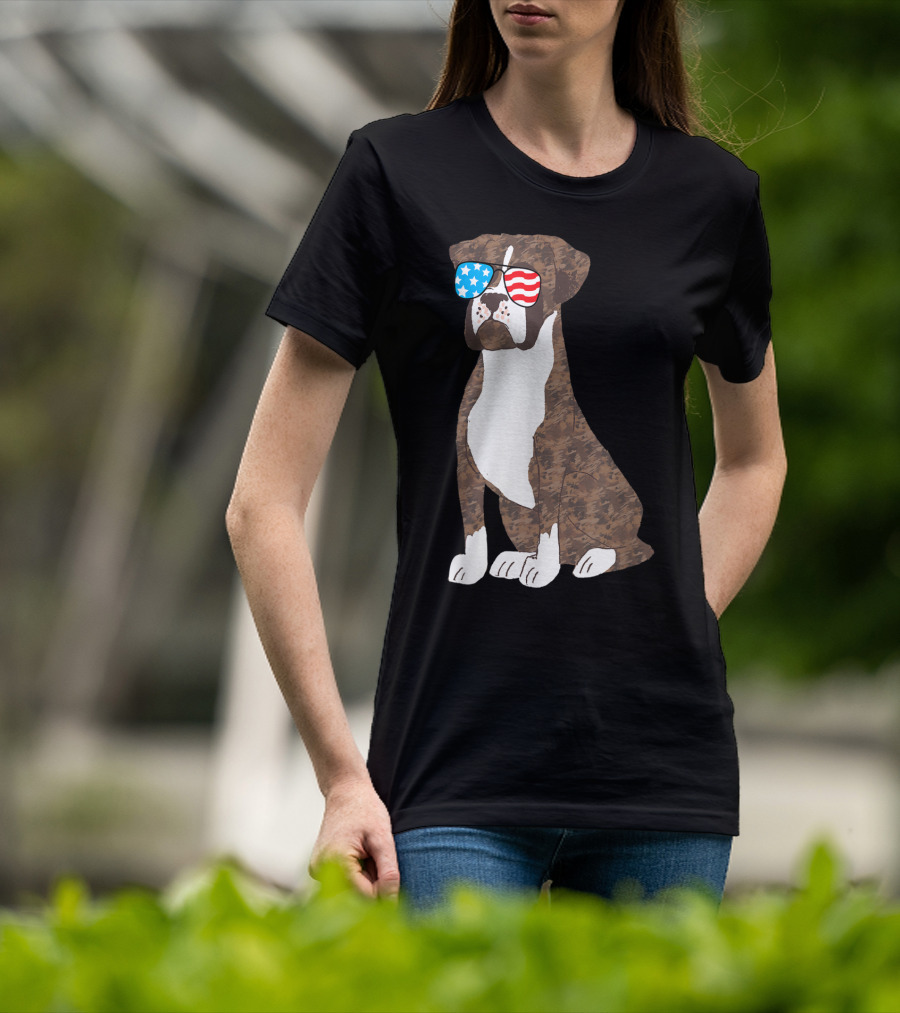 Patriotic Boxer Dog USA Flag Sunglasses Memorial Day T-Shirt