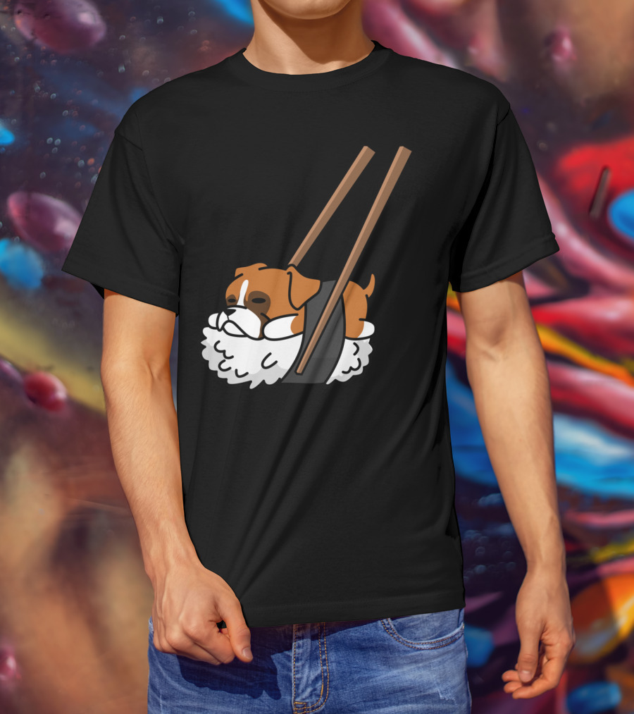 Boxer Dog Sushi With Funny Chopsticks T-Shirt