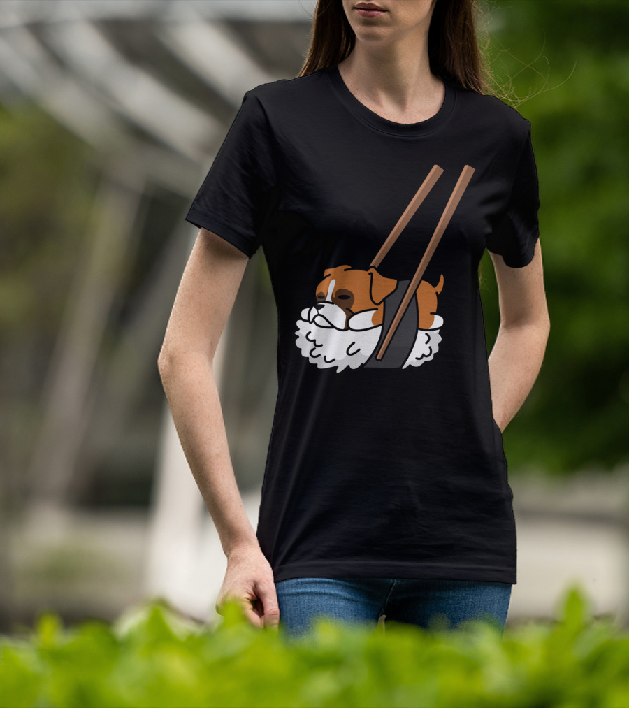 Boxer Dog Sushi With Funny Chopsticks T-Shirt
