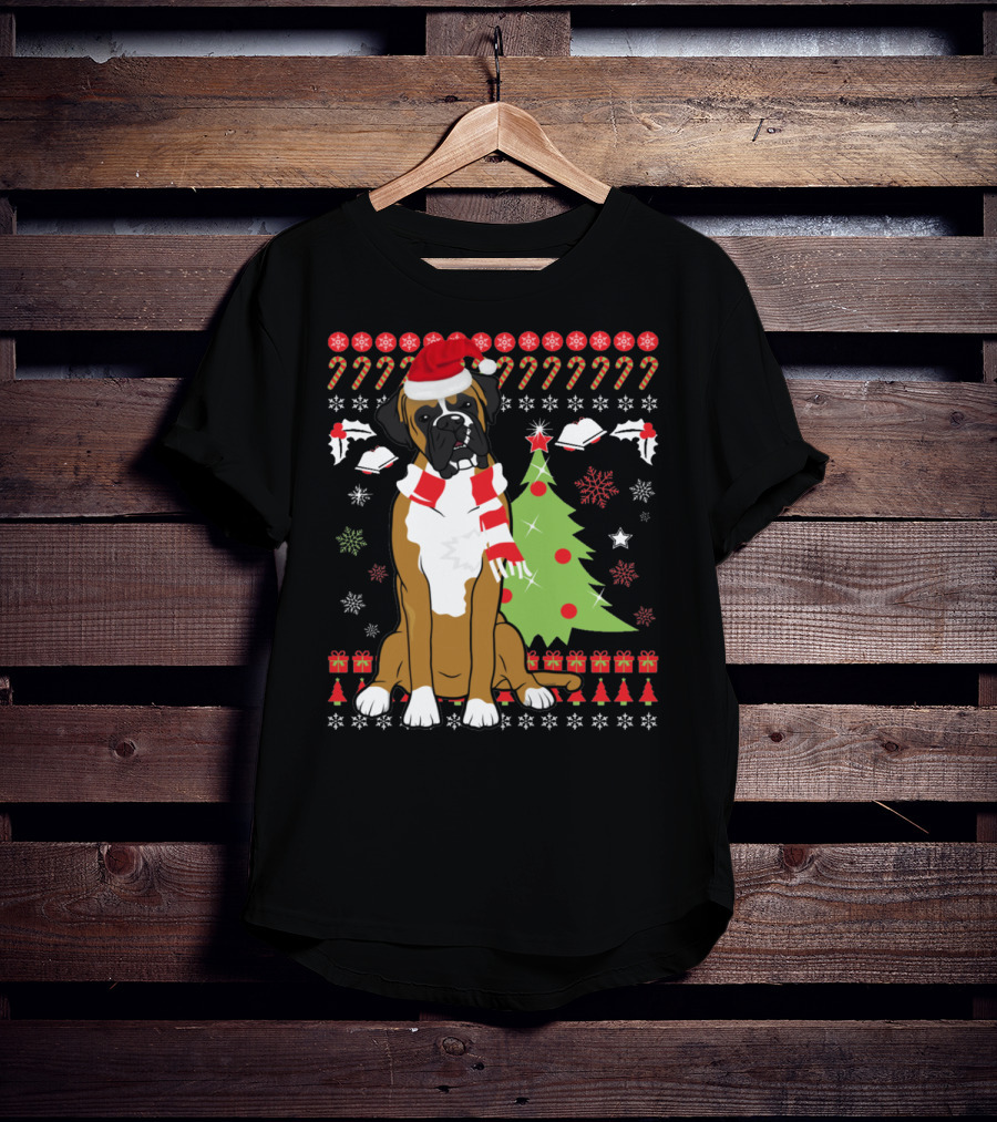 Boxer Dog Christmas Tree Ugly Christmas Holiday Boxer T-Shirt