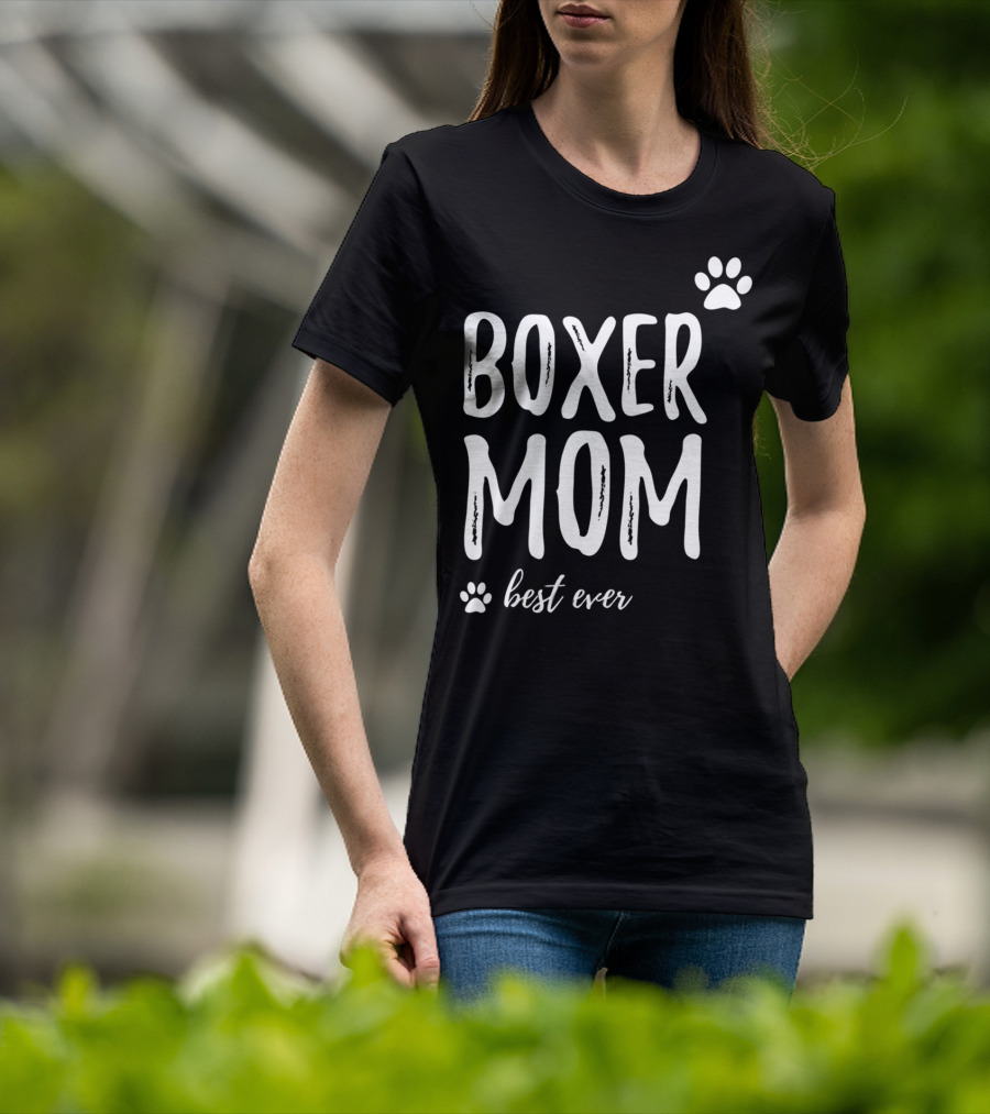 Boxer Mom Best Ever Boxer Dog Paw Prints T-Shirt