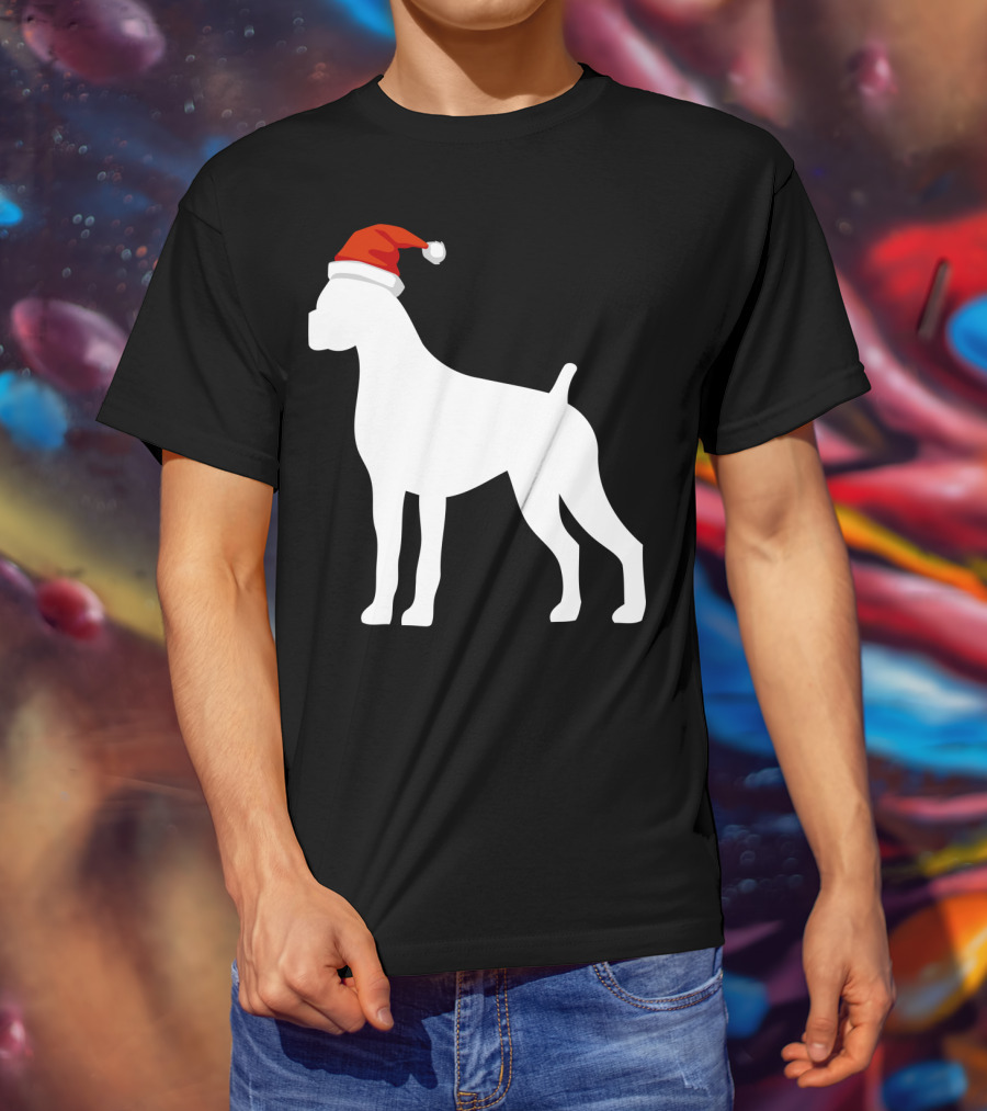 Boxer Dog Wearing Santa Hat Christmas T-Shirt