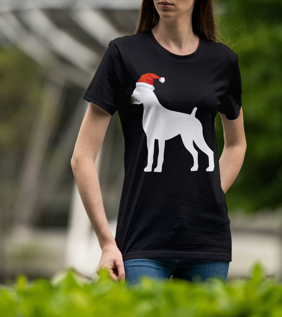 Boxer Dog Wearing Santa Hat Christmas T-Shirt